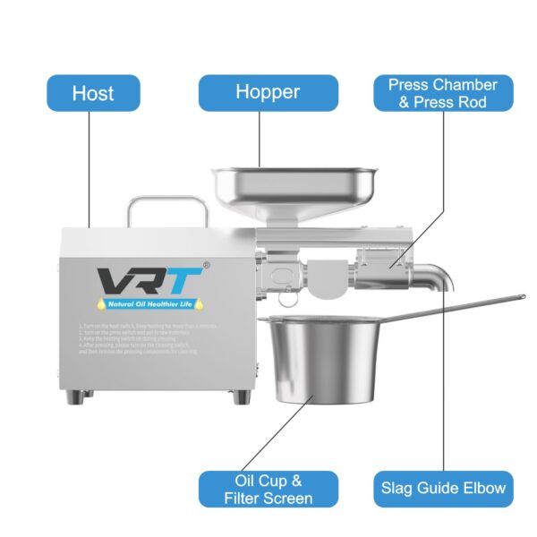 VRT Enterprise Oil Press/Maker Machine for Home Use with Multiple Seed Simplified Digital Temperature Controller, 800 W Food Processor (Stainless Steel) - Image 4