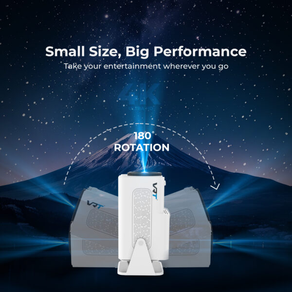 VRT Native 1080P Smart Projector with Android 13.0 | 4X Brighter LED | Auto Keystone & 180° Rotation | 4K HDR Support | WiFi 6, Bluetooth, Screen Mirroring | Built-in Netflix & Prime Apps – White - Image 5