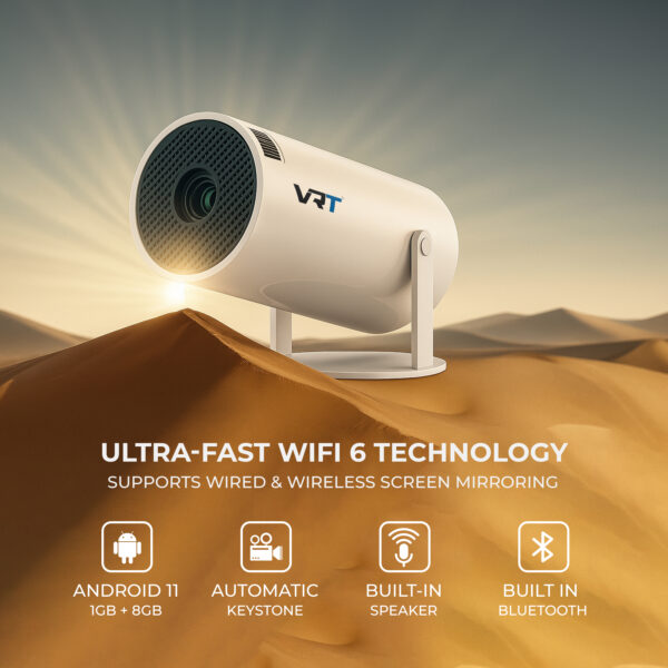 VRT Smart Projector for Home with Android 11 | Native 720p HD, 4K Support | 2500 Lumens, Built-in Speaker | Rotatable Design | WiFi, Screen Mirroring | Netflix, Prime, YouTube | 100” Max Display - Image 2