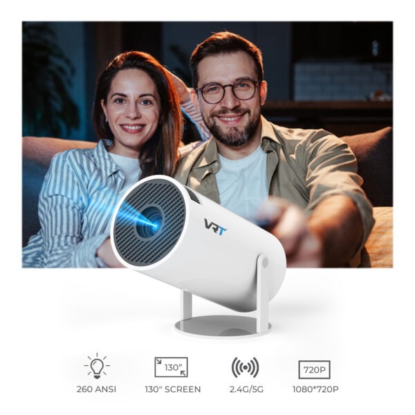 VRT Smart Projector for Home with Android 11 | Native 720p HD, 4K Support | 2500 Lumens, Built-in Speaker | Rotatable Design | WiFi, Screen Mirroring | Netflix, Prime, YouTube | 100” Max Display - Image 5
