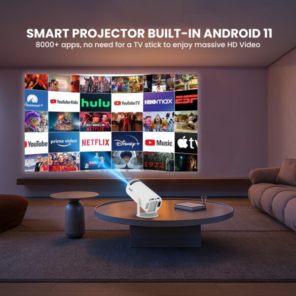 VRT Smart Projector for Home with Android 11 | Native 720p HD, 4K Support | 2500 Lumens, Built-in Speaker | Rotatable Design | WiFi, Screen Mirroring | Netflix, Prime, YouTube | 100” Max Display - Image 4