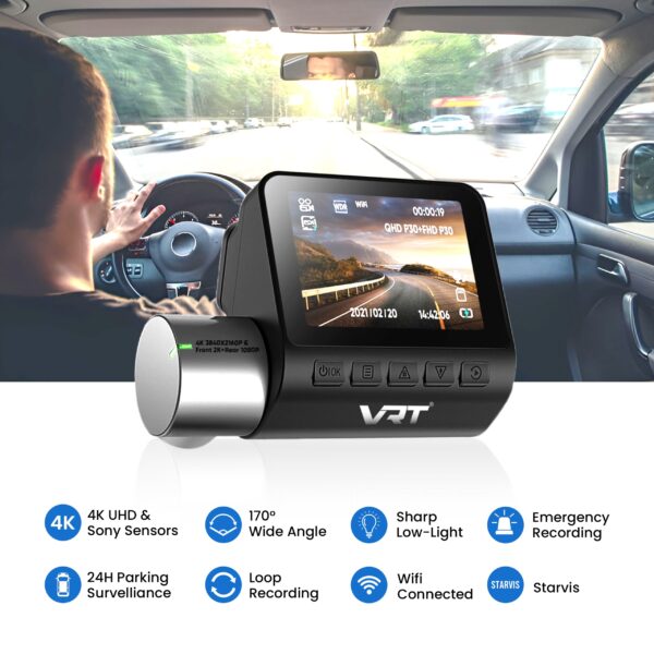 VRT 4K Dual Z Pro Dash Cam with So-ny Sensor  Front & Rear Car Camera with 360° Rotating Lens, WiFi & App Control  Night Vision, 170° Wide Angle, Parking Surveillance, Loop & Emergency Recording - Image 5