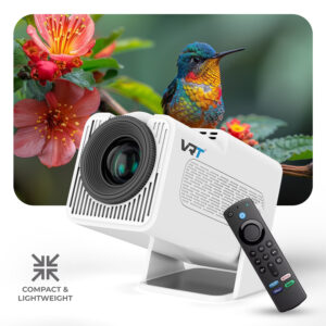 VRT Native 1080P Smart Projector with Android 13.0 | 4X Brighter LED | Auto Keystone & 180° Rotation | 4K HDR Support | WiFi 6, Bluetooth, Screen Mirroring | Built-in Netflix & Prime Apps – White