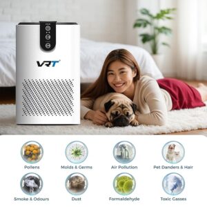 VRT Smart Air Purifier for Home | HEPA Filter Removes 99.97% Dust, Allergens, Viruses & PM2.5 | 9000 Hrs Filter Life | Coverage Up to 300 Sq Ft | Ideal for Bedroom & Living Room